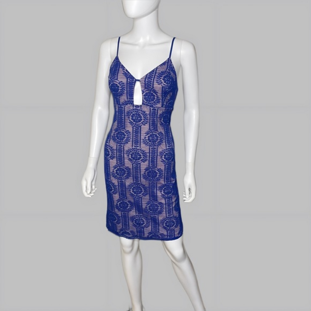 Lulu’s Avianna Royal Blue and Nude Lace Bodycon Dress